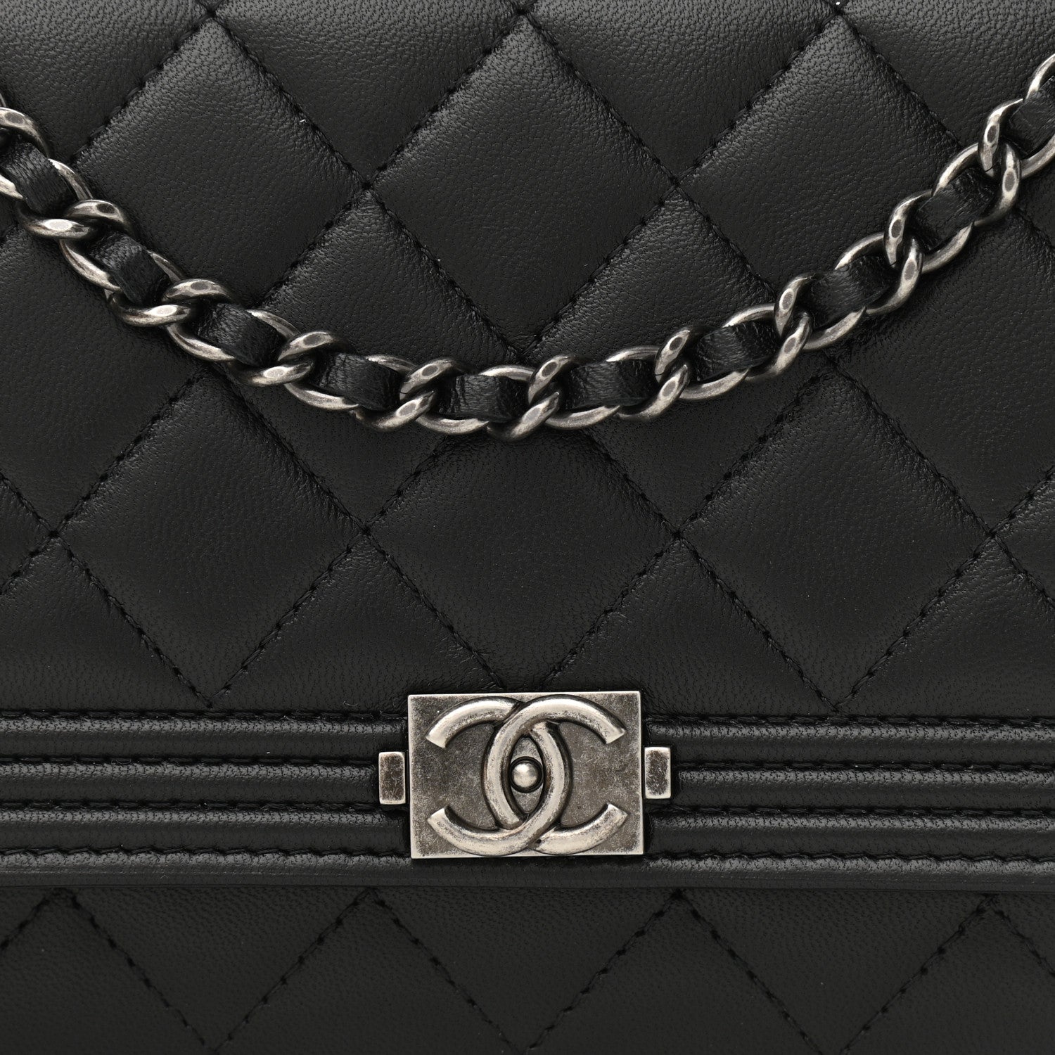 Chanel Lambskin Quilted Boy Wallet On Chain WOC Black 9 of 12