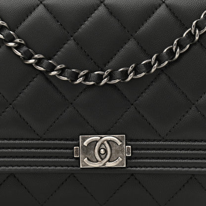 Chanel Lambskin Quilted Boy Wallet On Chain WOC Black 9 of 12