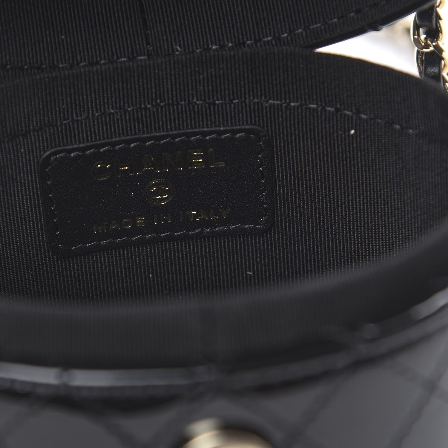 Chanel Patent Quilted Round Small Vanity With Chain Black 6 of 12