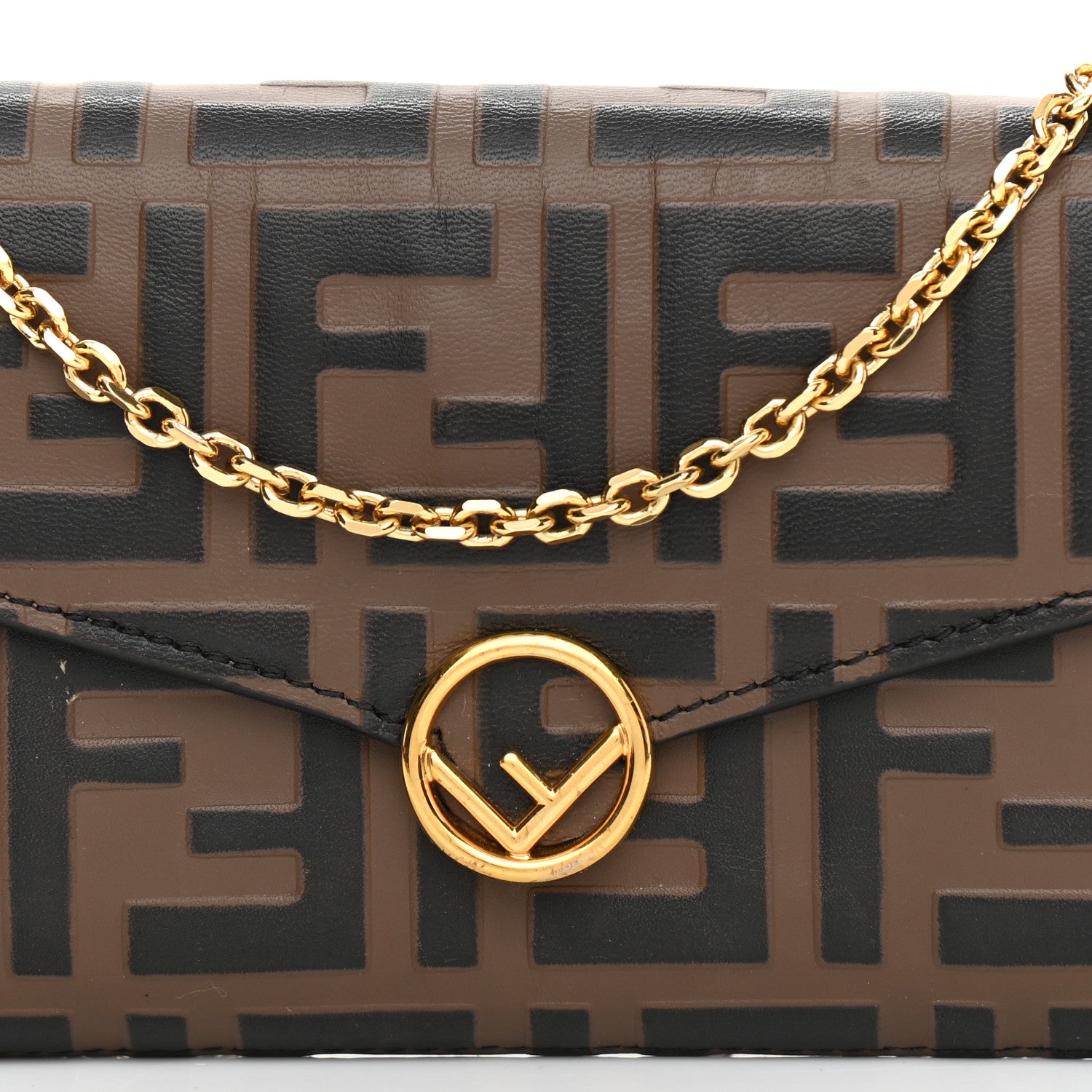 Fendi Vitello Soft F is Fendi Bi-Color FF 1974 Embossed Continental Envelope Wallet On Chain Maya Black 8 of 9