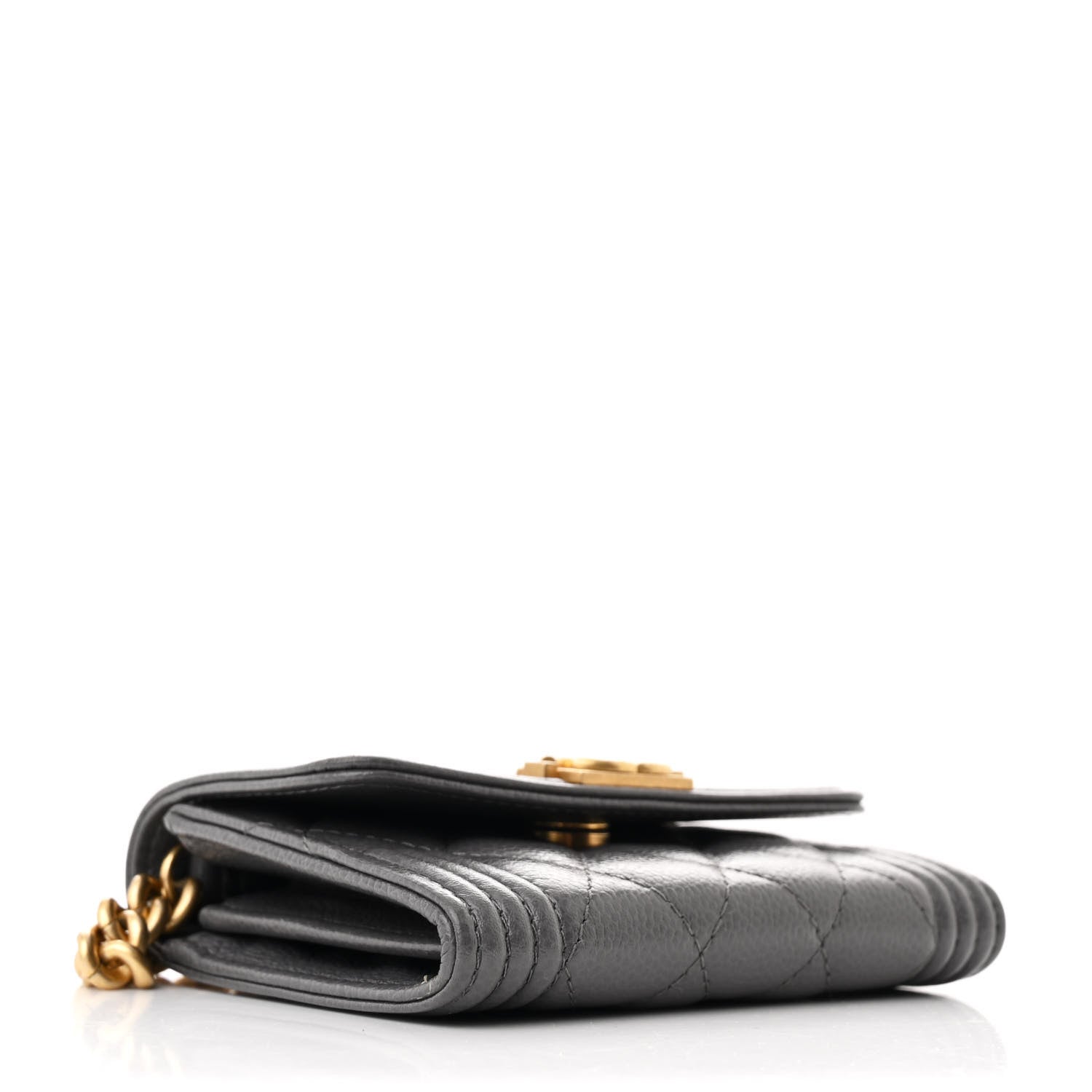 Chanel Caviar Quilted Boy Card Holder On Chain Grey 4 of 12