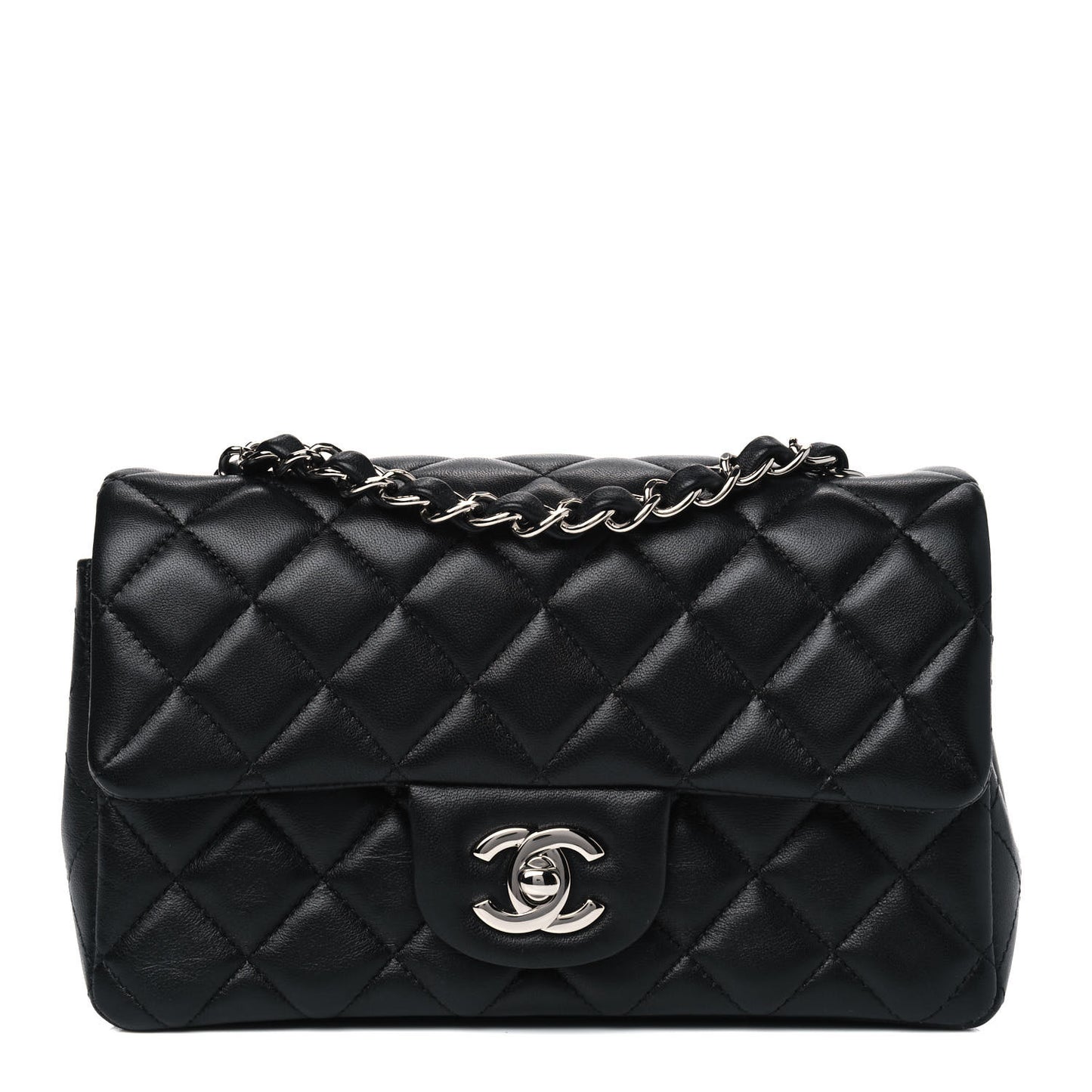 Lambskin Quilted Mini Rectangular Flap Black