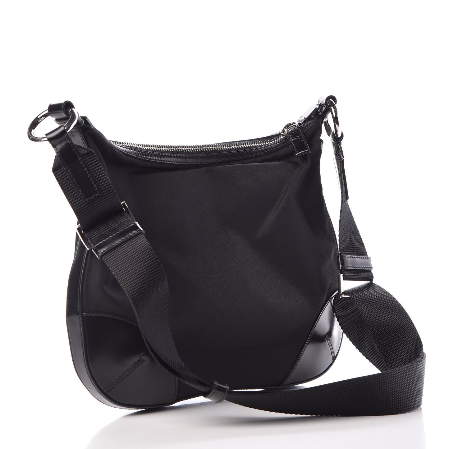Tessuto Nylon Calfskin Flat Messenger Bag Black