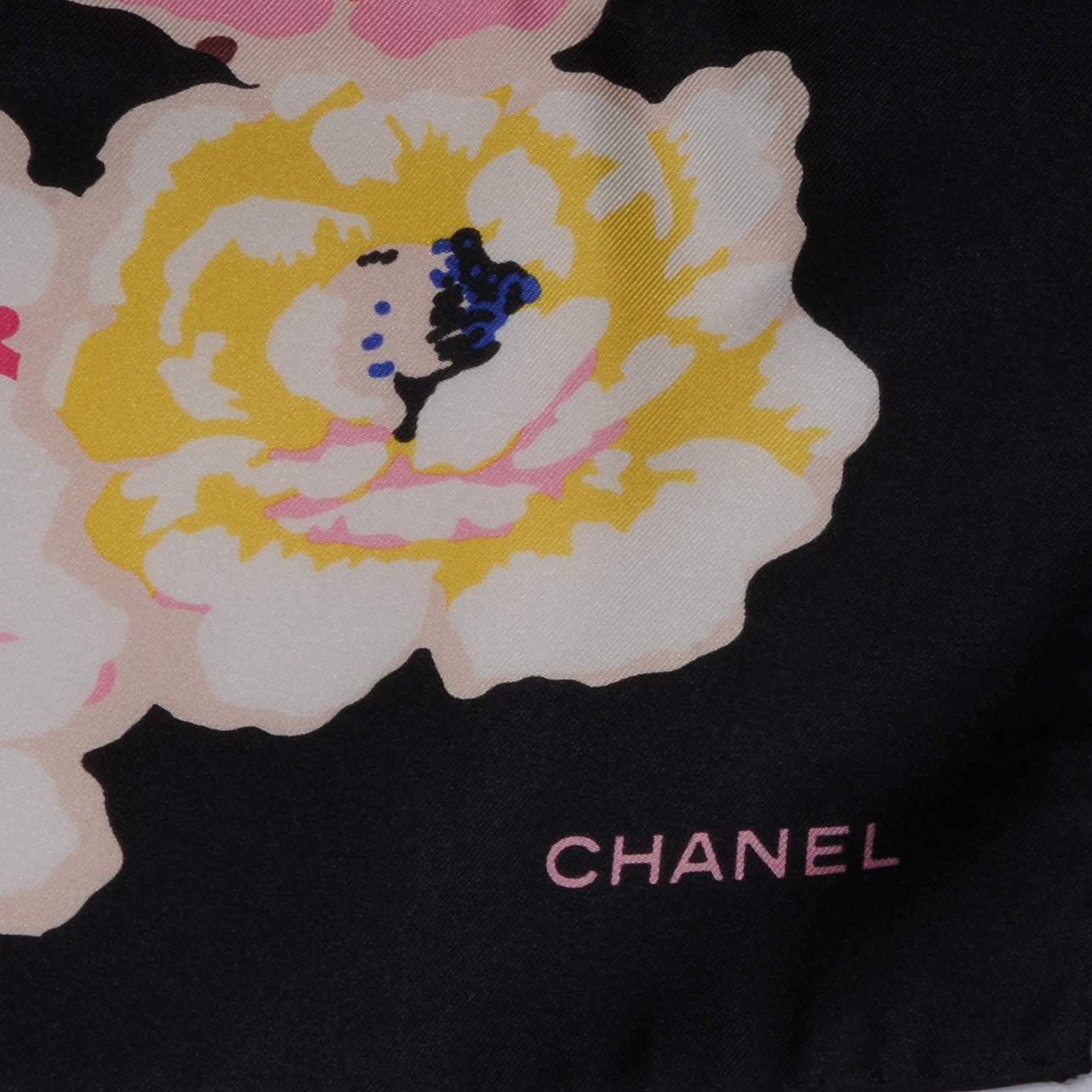 Chanel Silk Camellia Flower Scarf Black 3 of 5