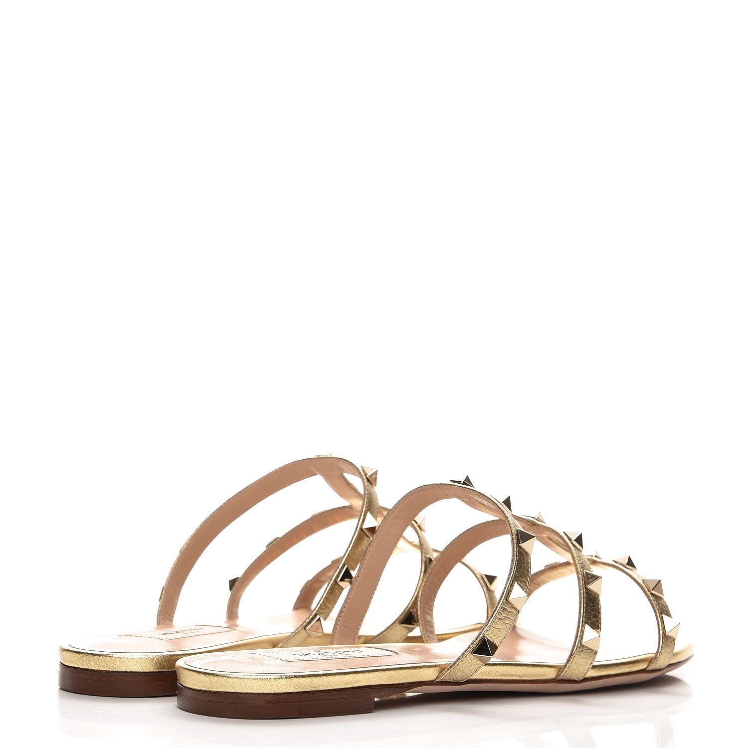 Valentino Garavani Metallic Grained Calfskin Rockstud Caged Flat Slide Sandals 39.5 Mekong 4 of 8