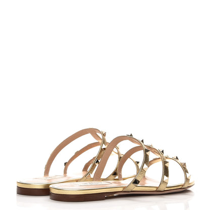 Valentino Garavani Metallic Grained Calfskin Rockstud Caged Flat Slide Sandals 39.5 Mekong 4 of 8