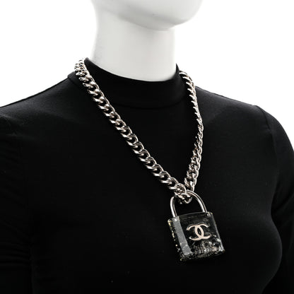 Chanel Resin CC Oversized Padlock Chain Necklace Silver Pearly White Silver Pearly White 2 of 5