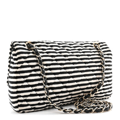Chanel Velvet Quilted Striped Medium Single Flap Black White 3 of 11