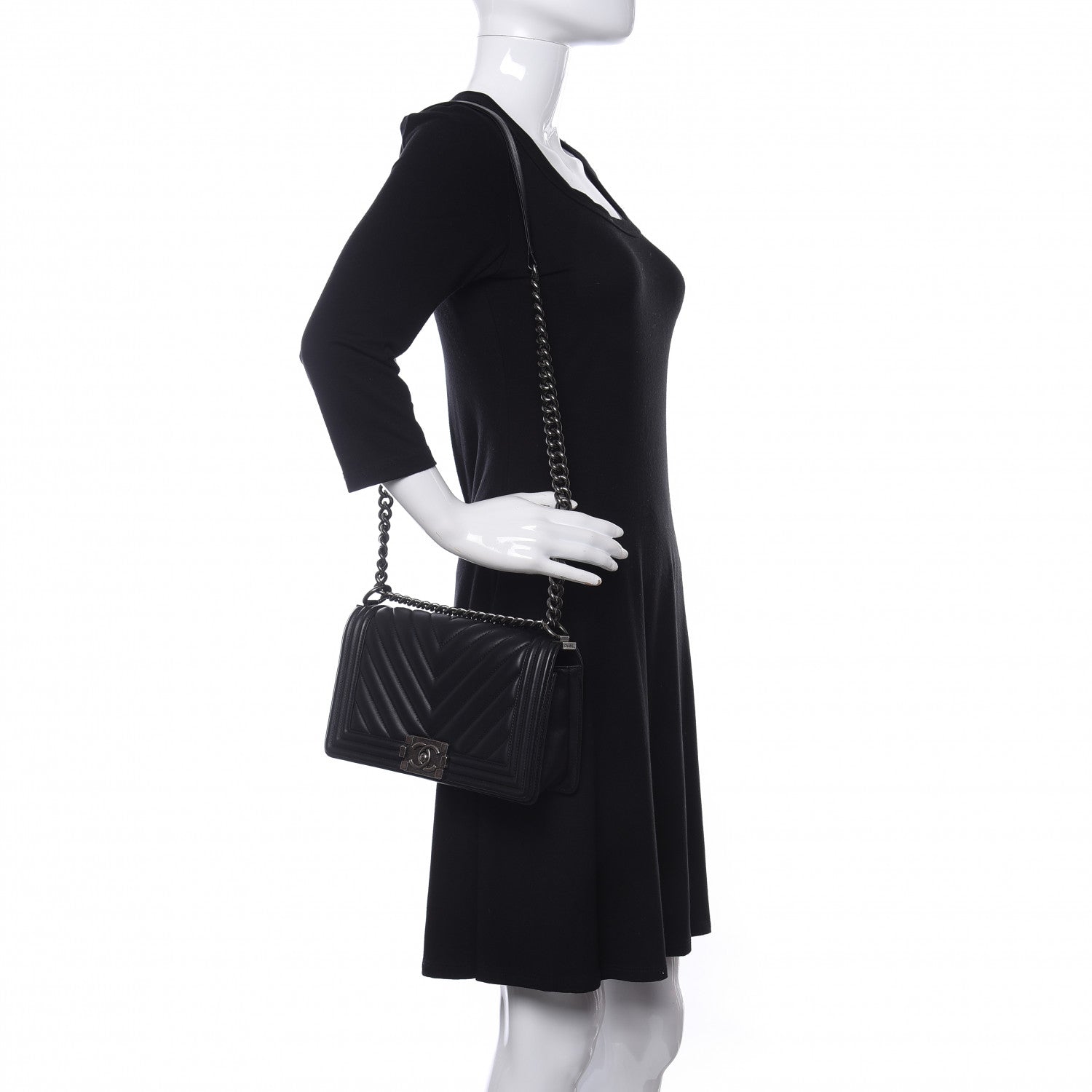 Chanel Calfskin Chevron Quilted Medium Boy Flap Black 2 of 14