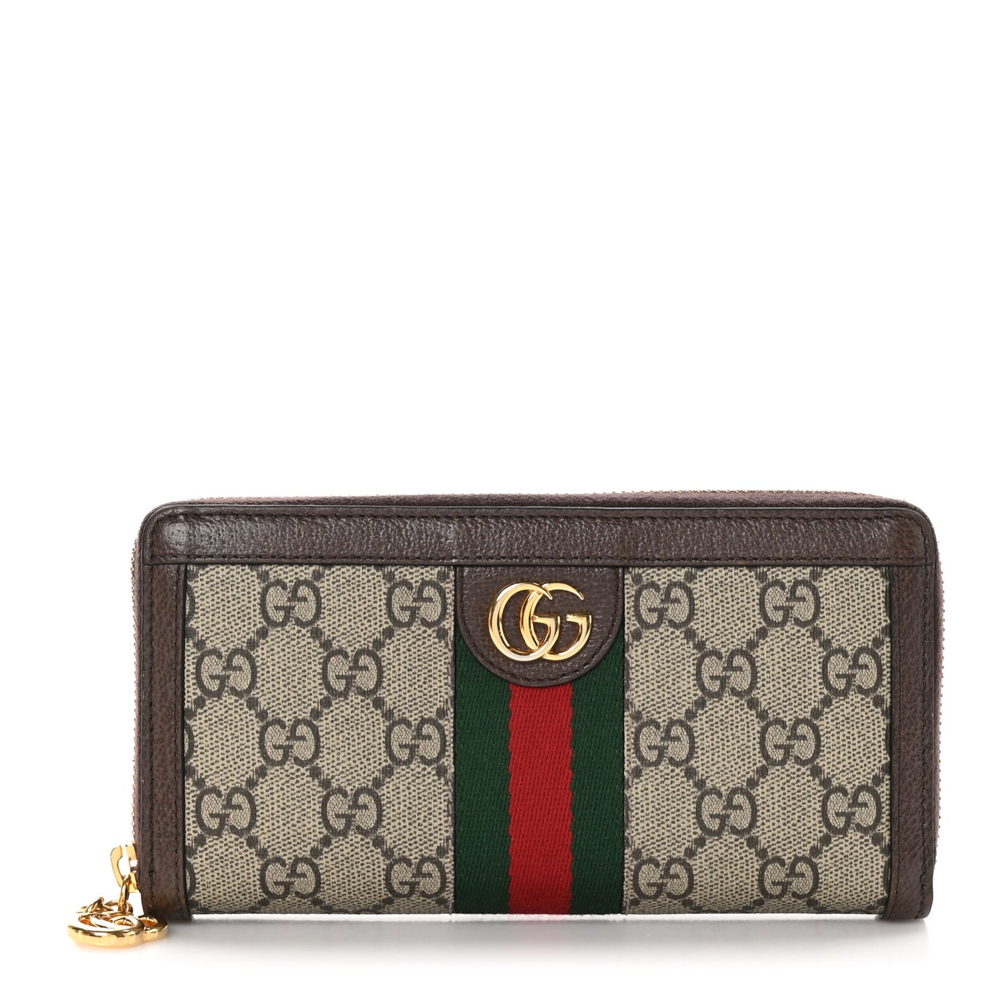 GG Supreme Monogram Web Ophidia Zip Around Wallet Brown