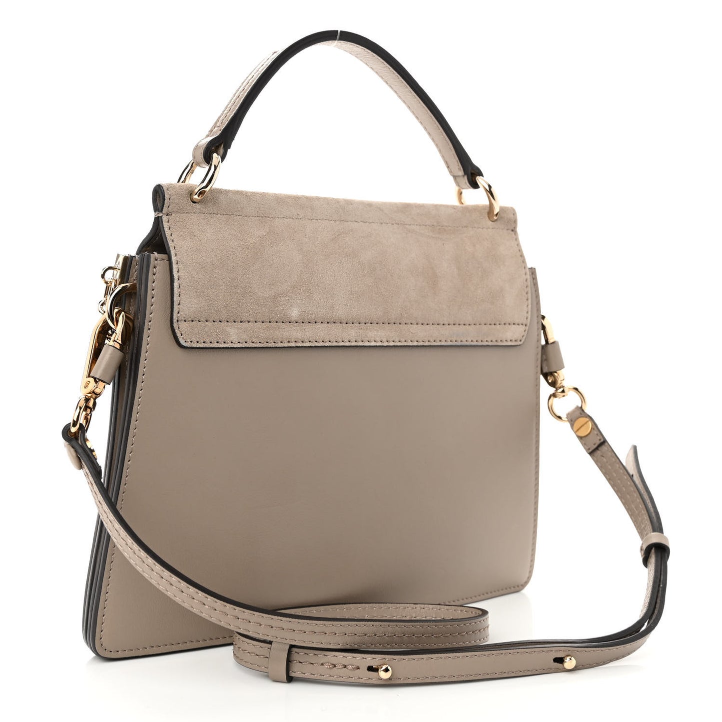 Suede Calfskin Small Faye Top Handle Bag Motty Grey