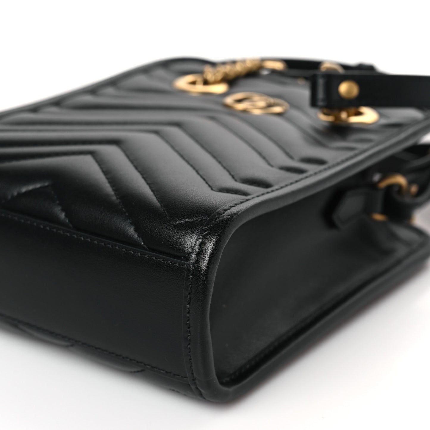 Calfskin Matelasse Chevron Mini GG Marmont Tote Black