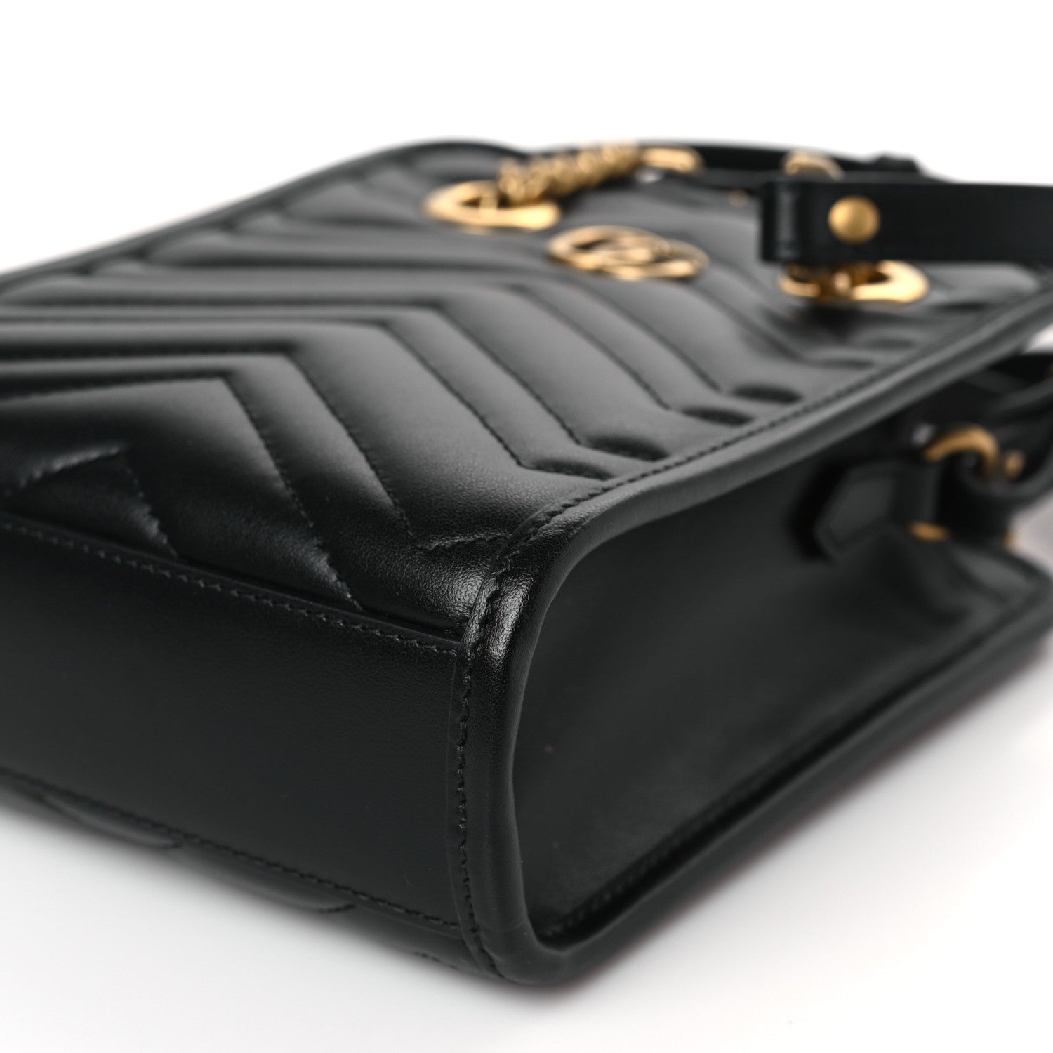 Gucci Calfskin Matelasse Chevron Mini GG Marmont Tote Black 8 of 9