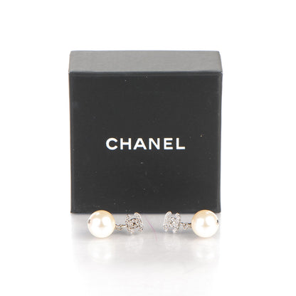 Chanel Crystal Pearl CC Drop Earrings Silver 5 of 5