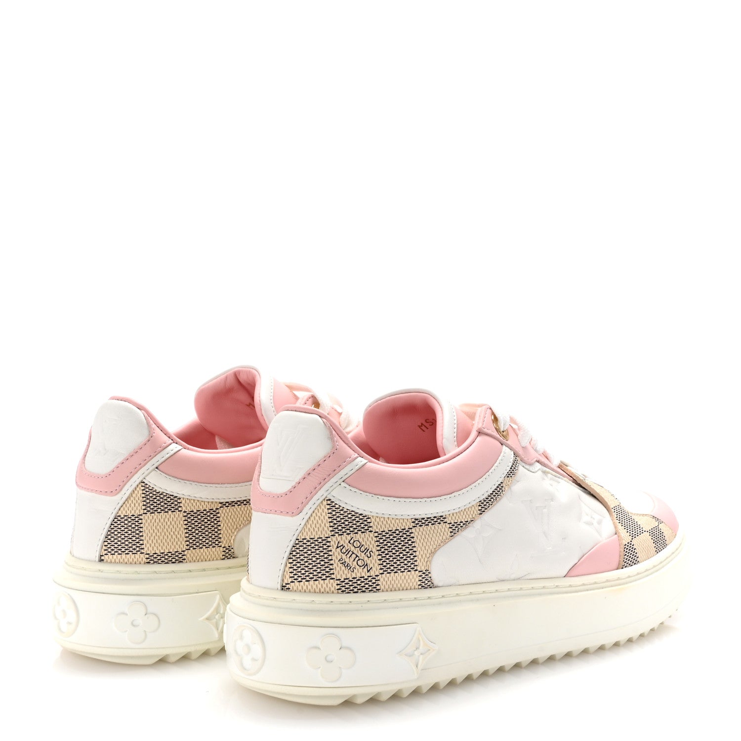 Louis Vuitton Monogram Embossed Calfskin Damier Azur Time Out Sneakers 38 Rose Clair Pink 5 of 11