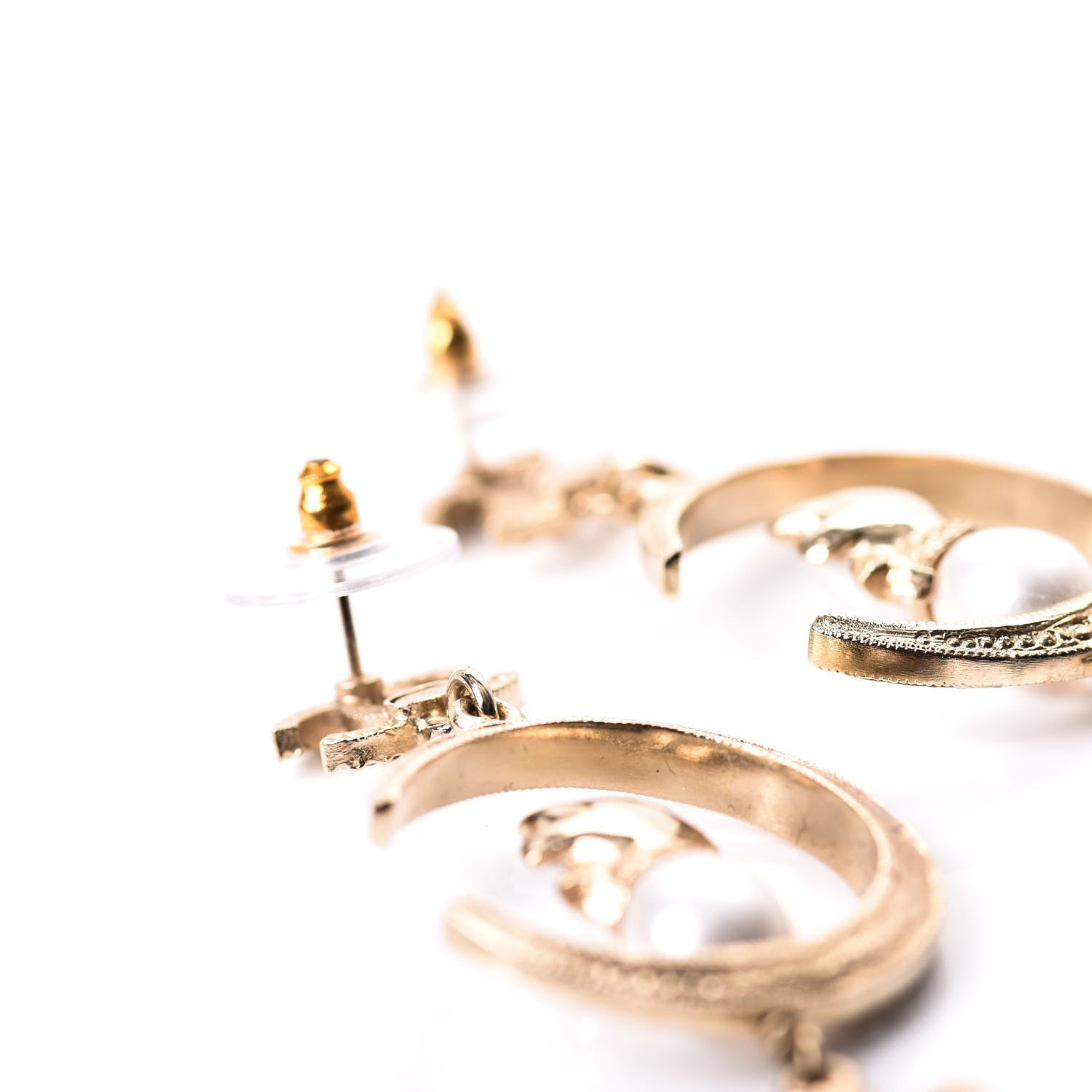 Chanel Metal Glass Crystal CC Cat Moon Earrings Gold 3 of 5