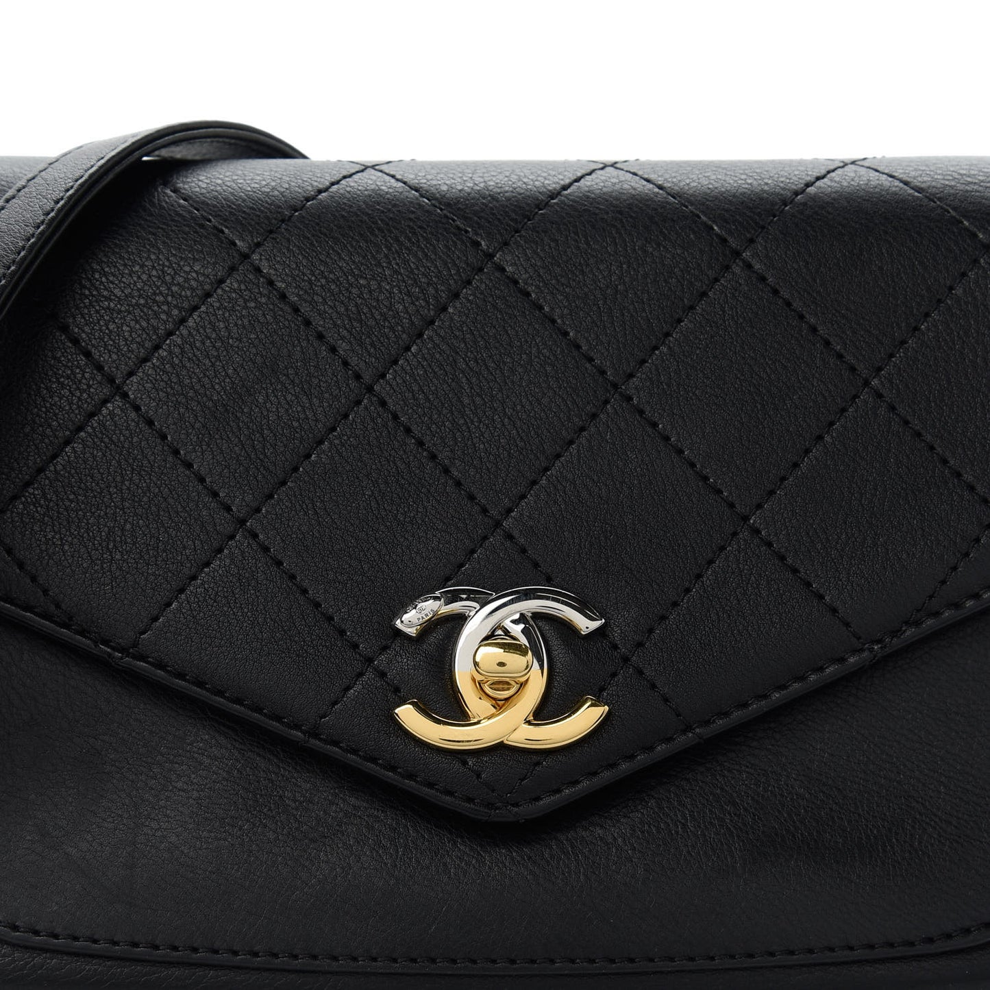 Calfskin Stitched Small Precious Union Flap Bag Black