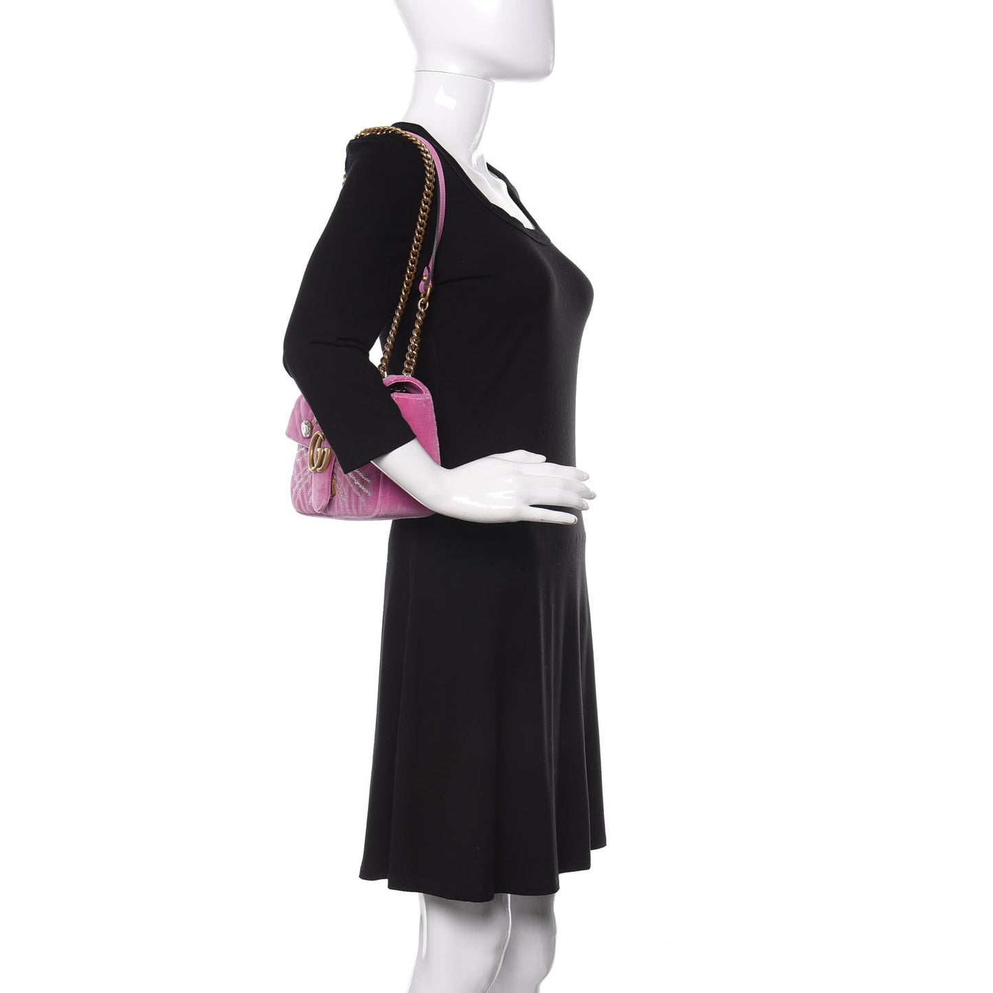 Velvet Matelasse Marquise Crystals Embroidered Small GG Marmont Shoulder Bag Malva