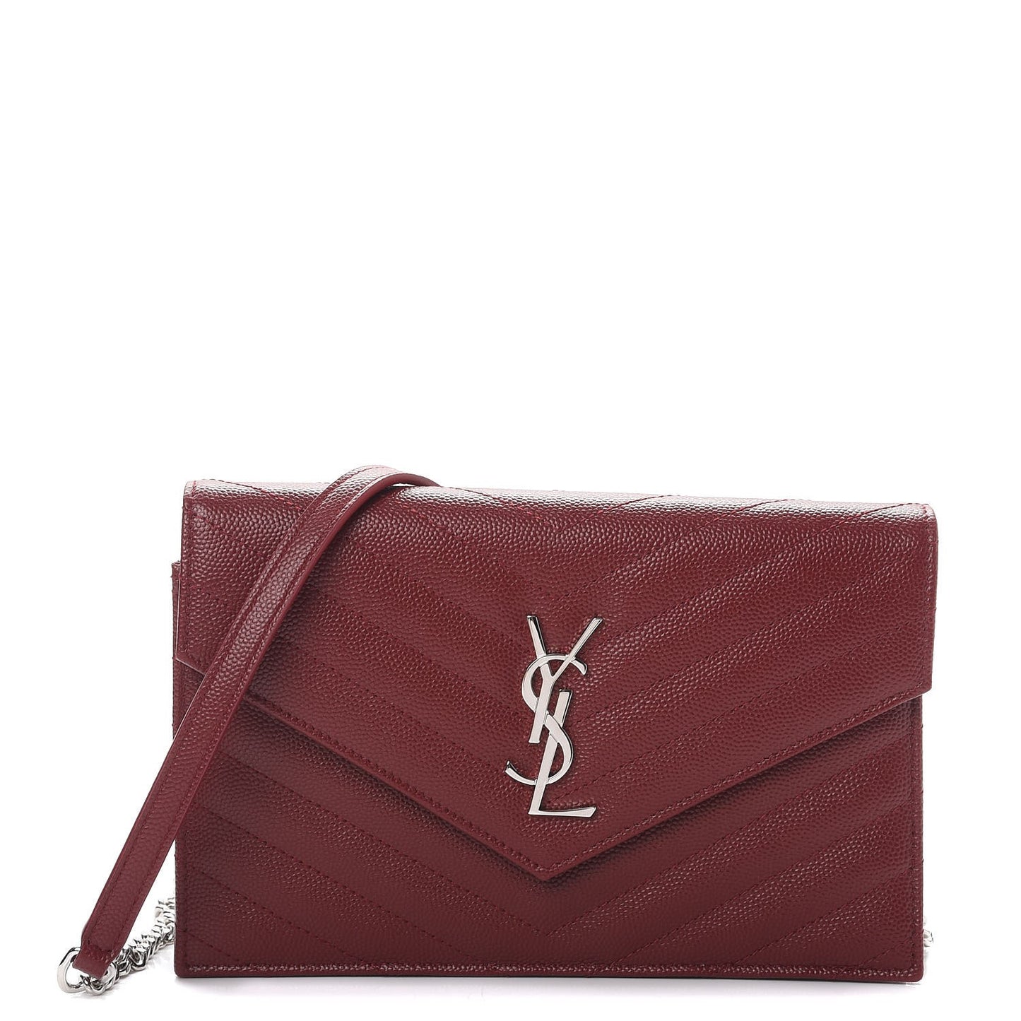 Grain De Poudre Matelasse Chevron Monogram Envelope Chain Wallet Palissandre