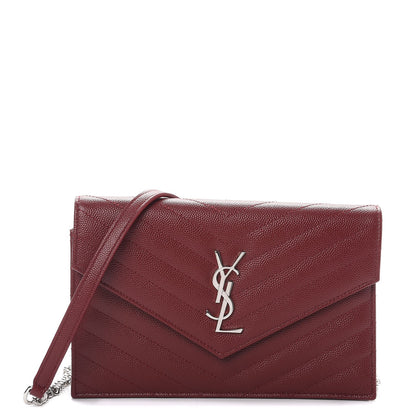 Saint Laurent Grain De Poudre Matelasse Chevron Monogram Envelope Chain Wallet Palissandre 1 of 9