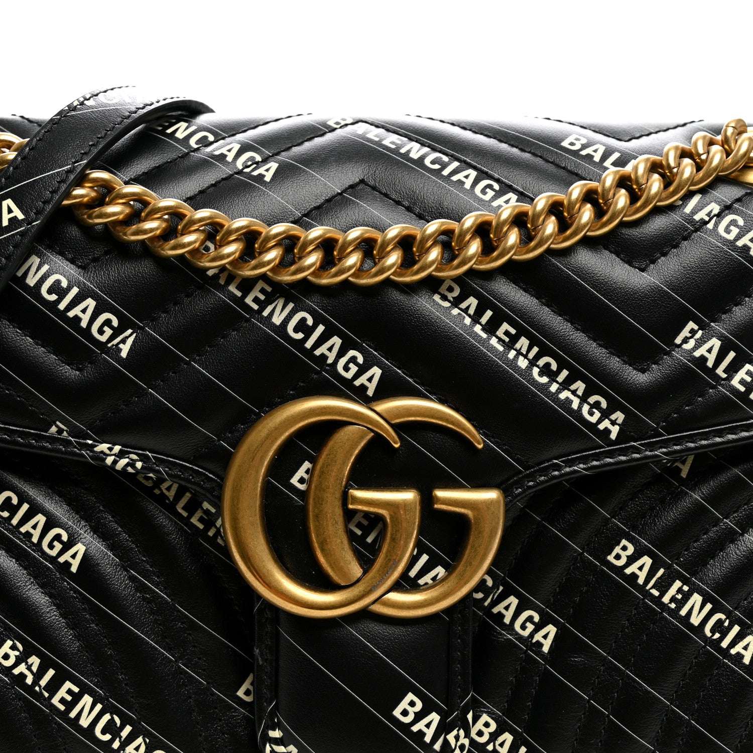 Gucci X BALENCIAGA Calfskin Matelasse Logo Print Small GG Marmont Shoulder Bag Black 8 of 10