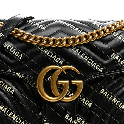 Gucci X BALENCIAGA Calfskin Matelasse Logo Print Small GG Marmont Shoulder Bag Black 8 of 10