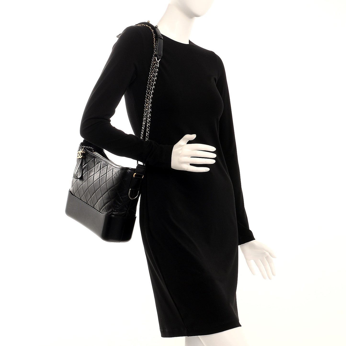 Aged Calfskin Quilted Medium Gabrielle Hobo Black