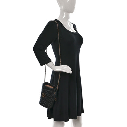 Gucci Calfskin Matelasse Mini GG Marmont 2.0 Bucket Bag Black 2 of 10