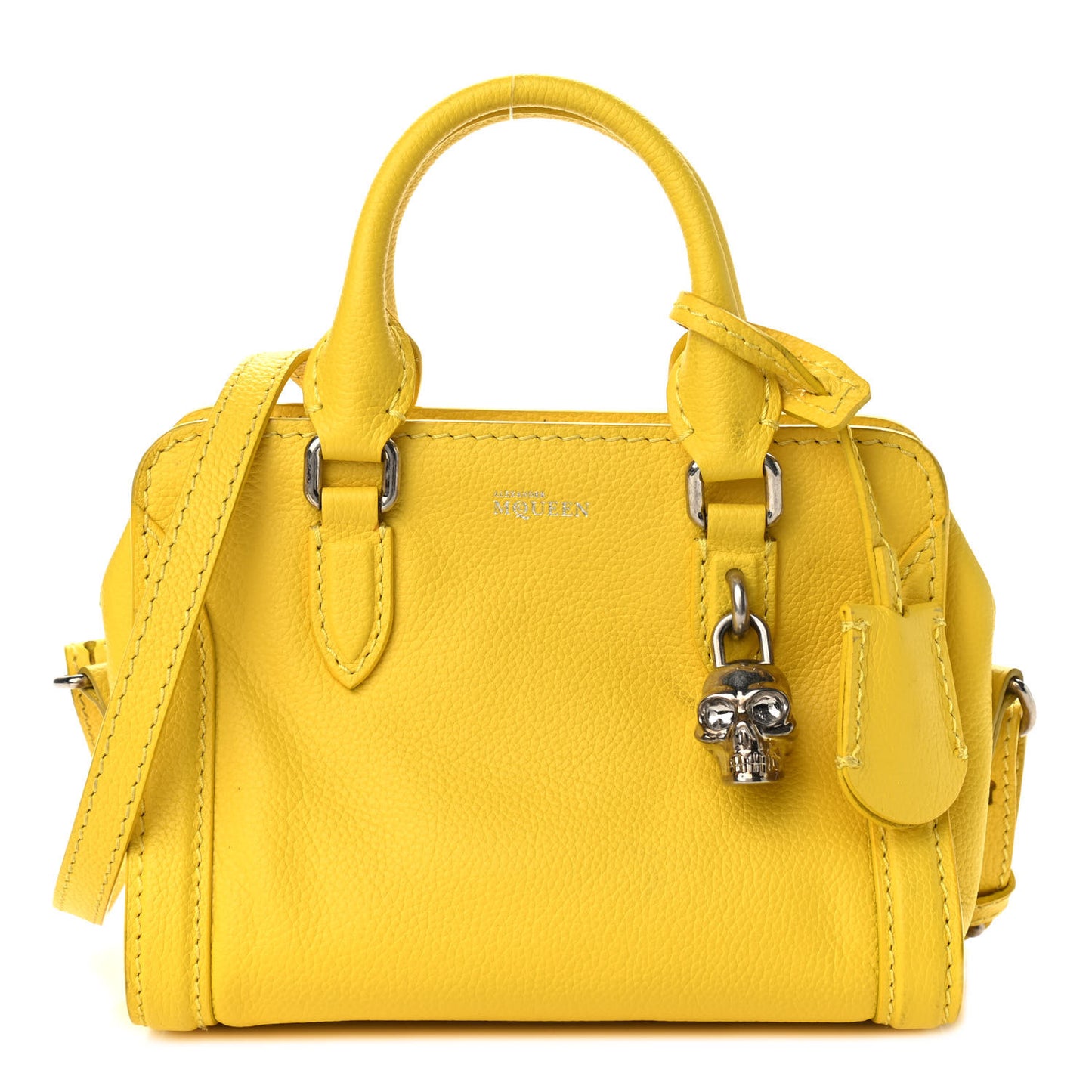 Pebbled Calfskin Mini Padlock Tote Yellow