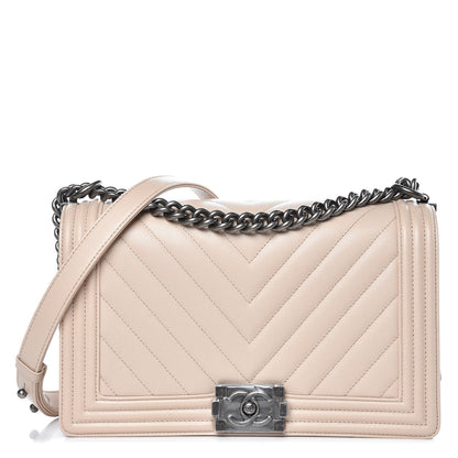 Chanel Caviar Chevron Quilted New Medium Boy Flap Light Beige 1 of 9