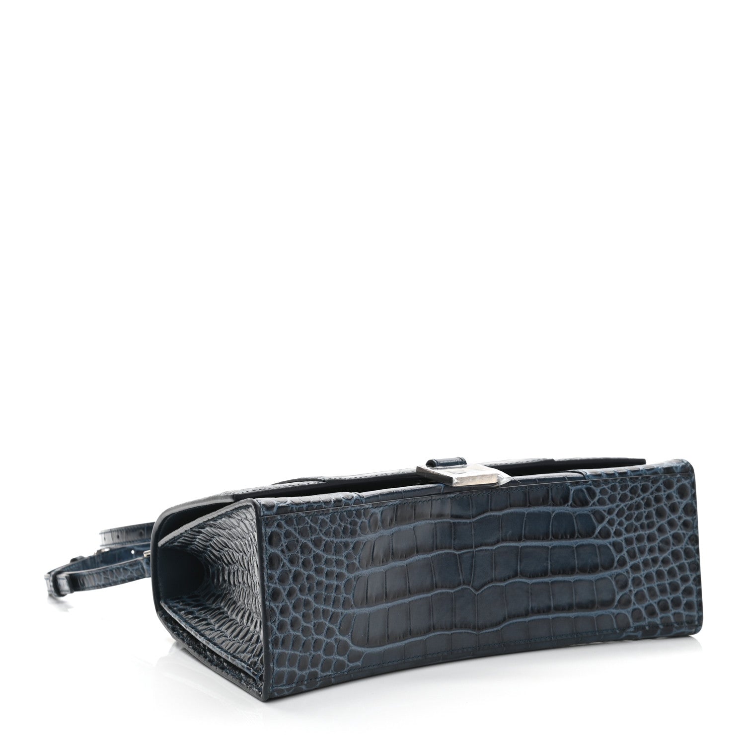 Balenciaga Shiny Calfskin Crocodile Embossed Medium Hourglass Top Handle Bag Denim Blue 4 of 13