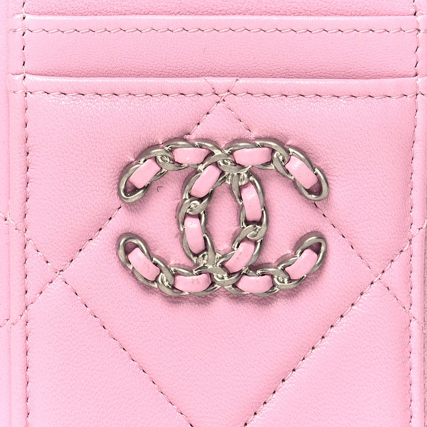 Lambskin Quilted Chanel 19 Vertical Zip Card Holder Wallet Pink