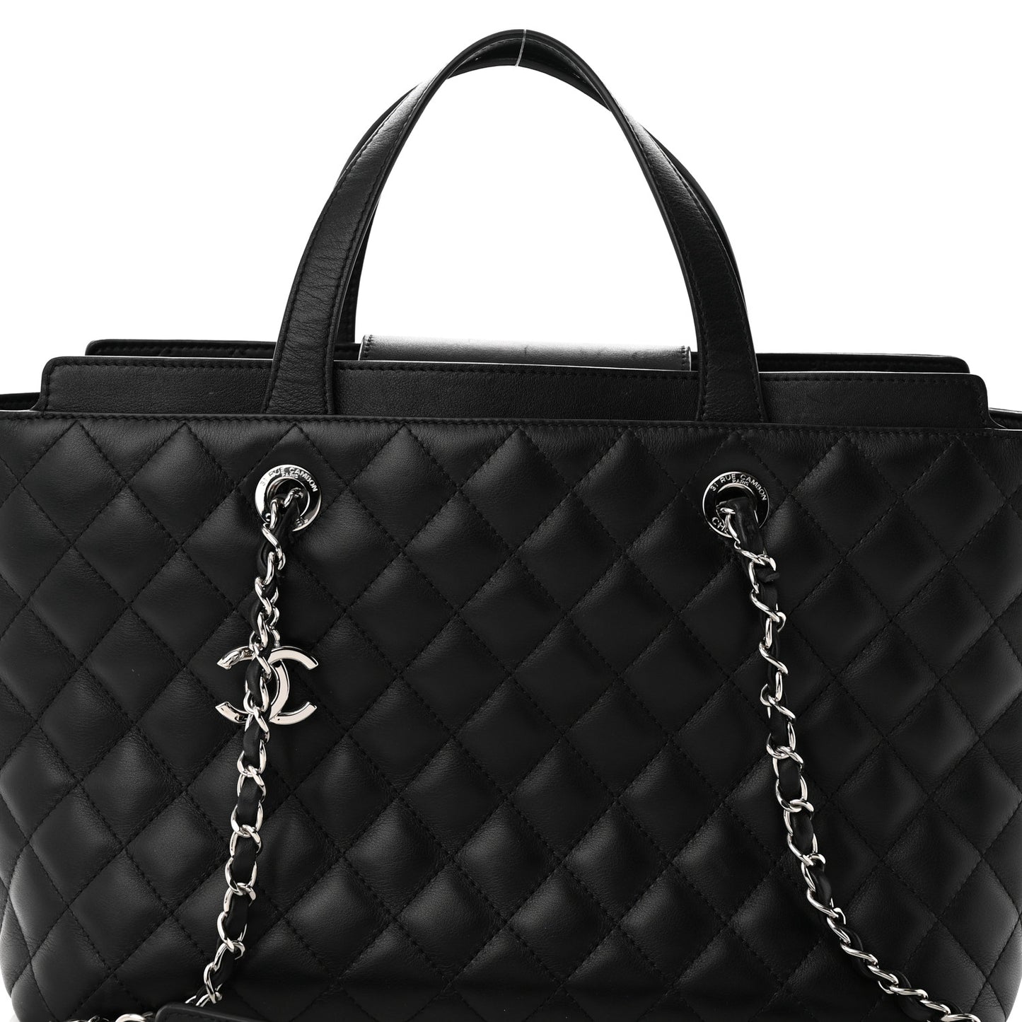 Calfskin Quilted Large Shopping Tote Black