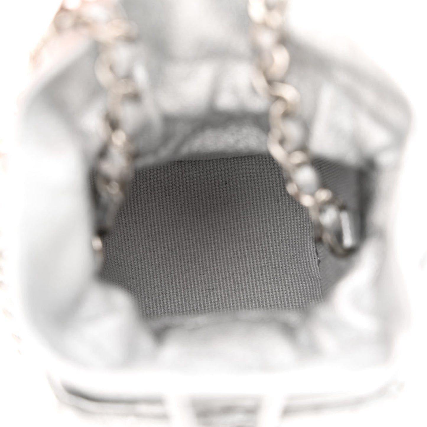 Metallic Caviar Quilted Mini Drawstring Bucket Bag Silver