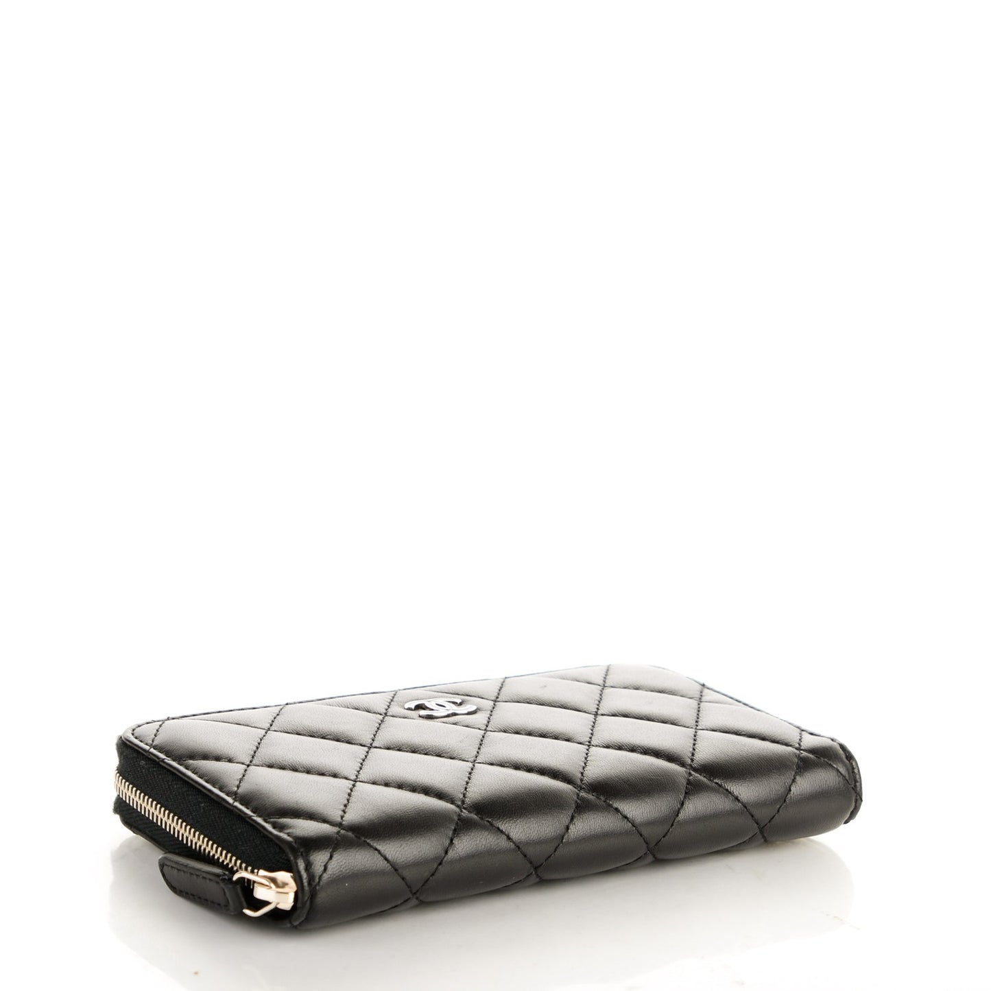 Lambskin Quilted Small Zip Around Wallet Black