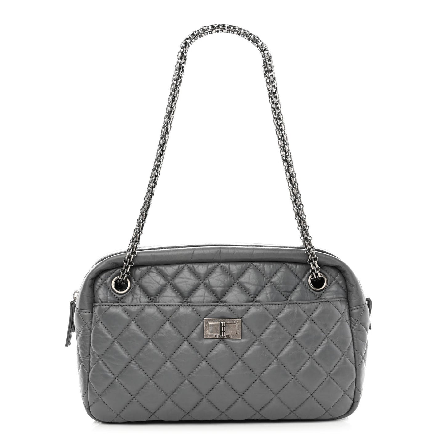 Aged Calfskin Quilted Medium Reissue Camera Case Grey