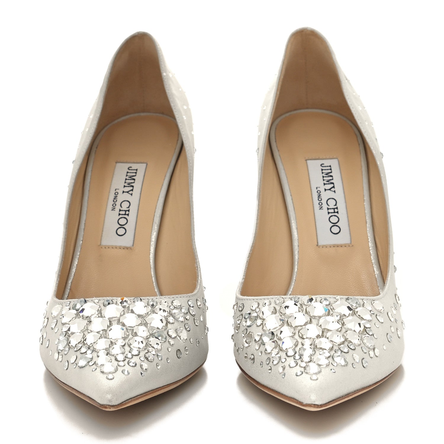 Jimmy Choo Shimmer Suede Crystal Embellished Abel 100 Pumps 39 White 2 of 7