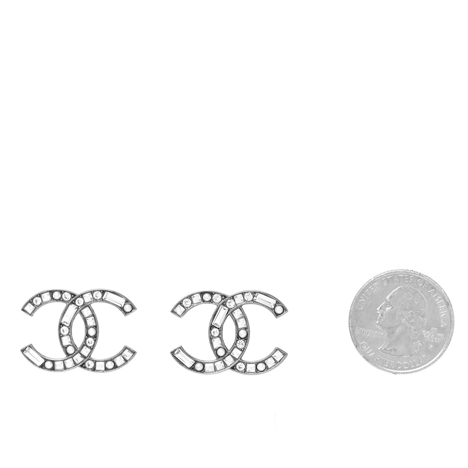 Chanel Crystal Pearl Large CC Earrings Silver 2 of 5