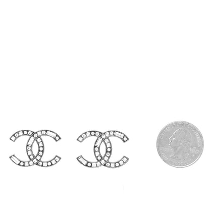 Chanel Crystal Pearl Large CC Earrings Silver 2 of 5