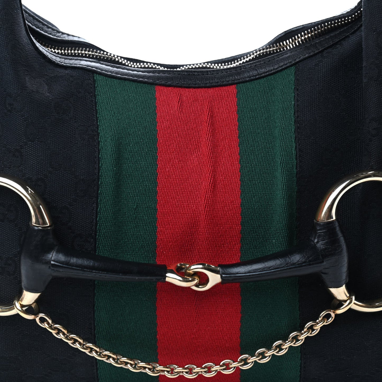 Monogram Large Horsebit Web Hobo Black