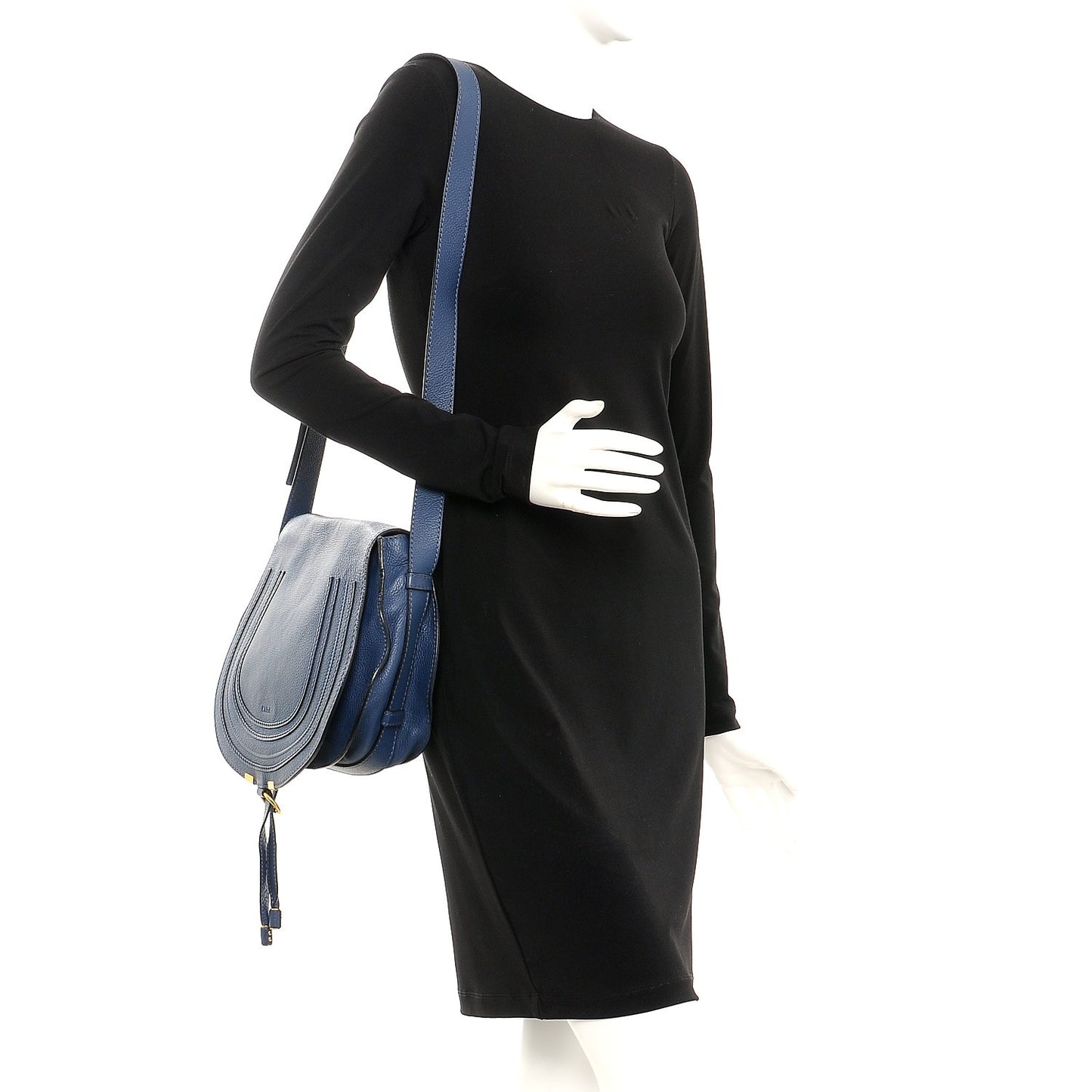 Calfskin Medium Marcie Round Crossbody Bag Royal Navy