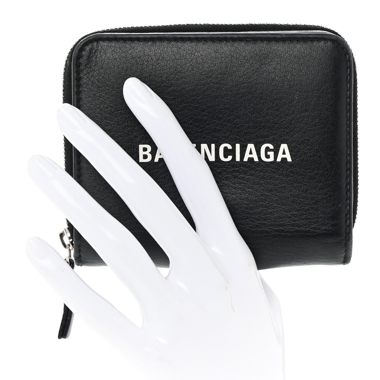 Balenciaga Calfskin Logo Zip Around Card Holder Black 2 of 9