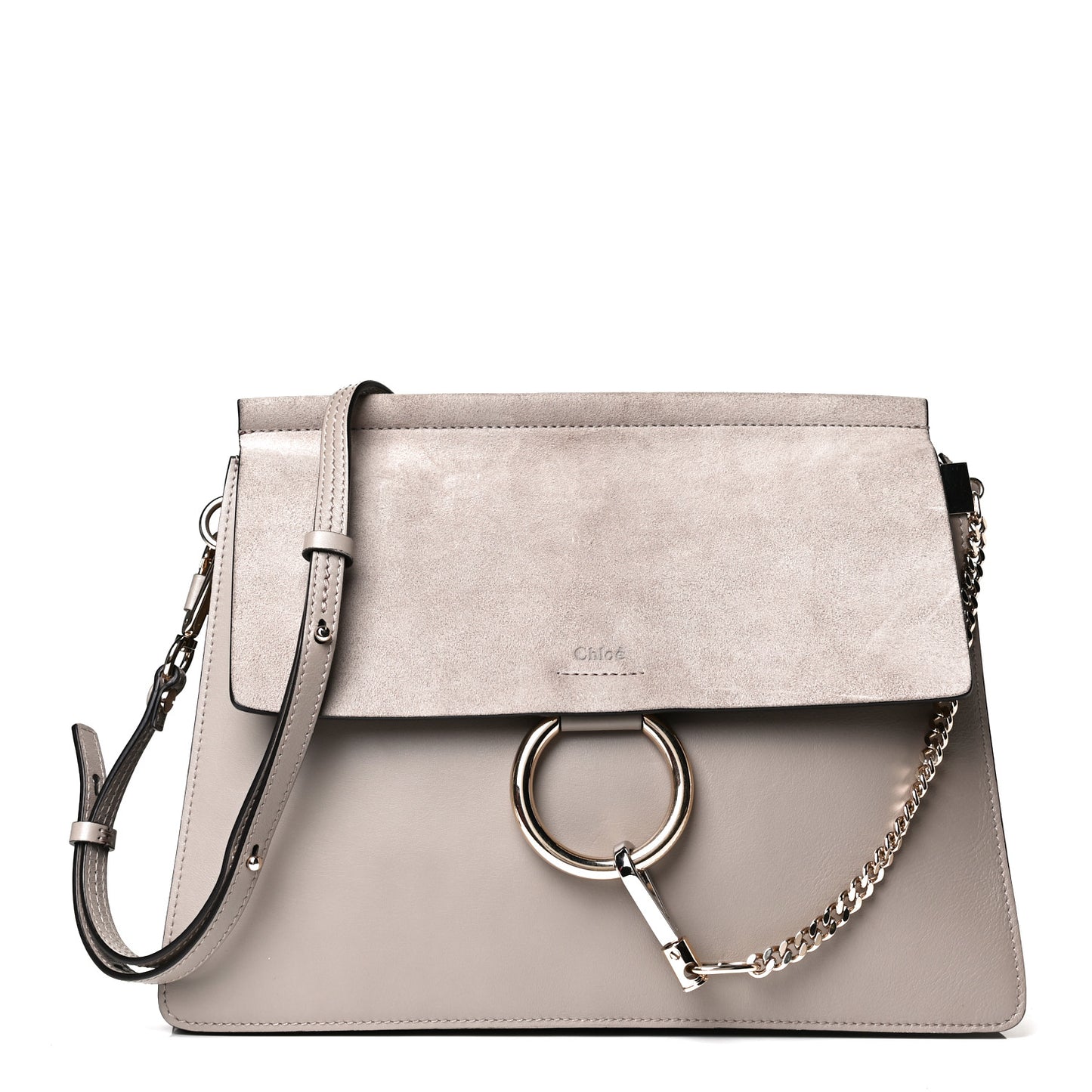 Calfskin Suede Medium Faye Shoulder Bag Motty Grey