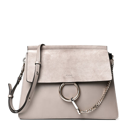 Chloe Calfskin Suede Medium Faye Shoulder Bag Motty Grey 1 of 9