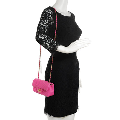 Chanel Lambskin Chevron Quilted Extra Mini Flap Dark Pink 2 of 7