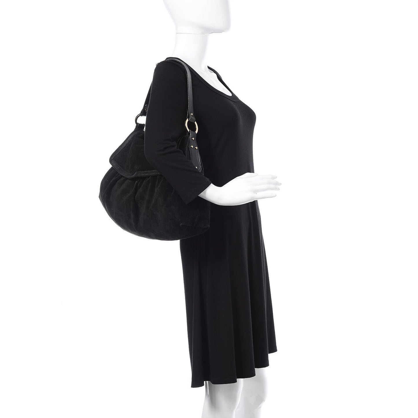 Suede Large Chef Shoulder Bag Black