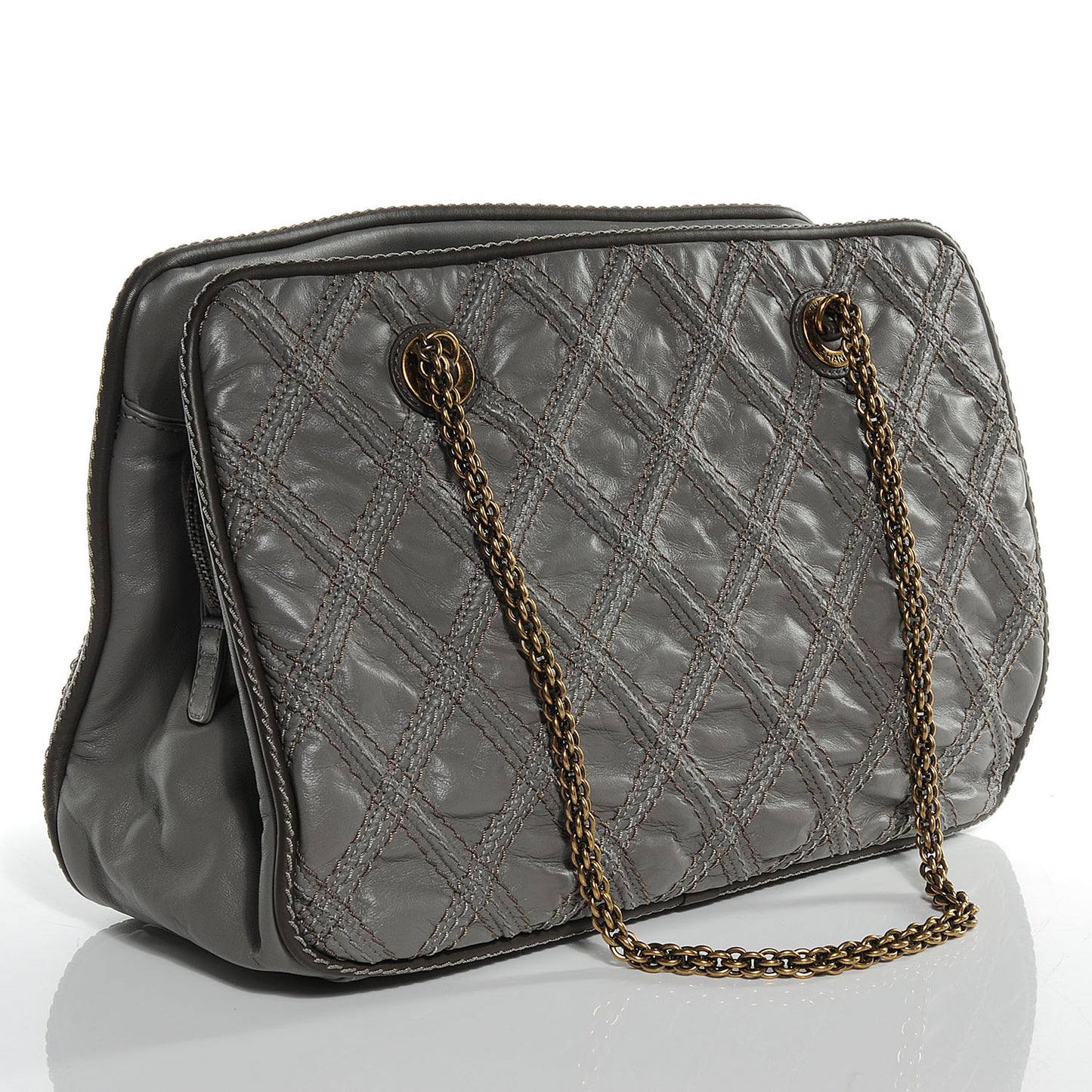 Calfskin Quilted Stitch Triptych Tote Grey