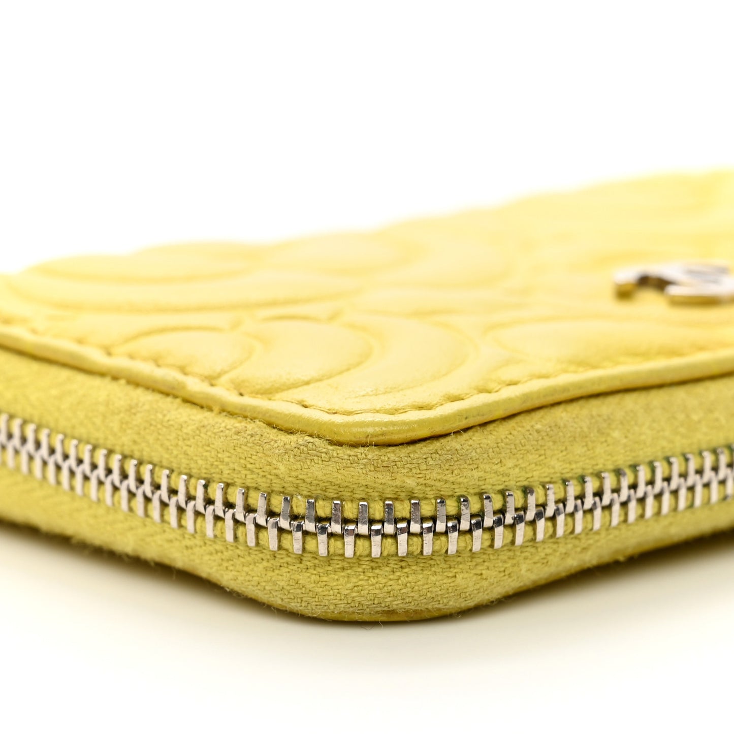 Lambskin Camellia Embossed Key Holder Case Yellow