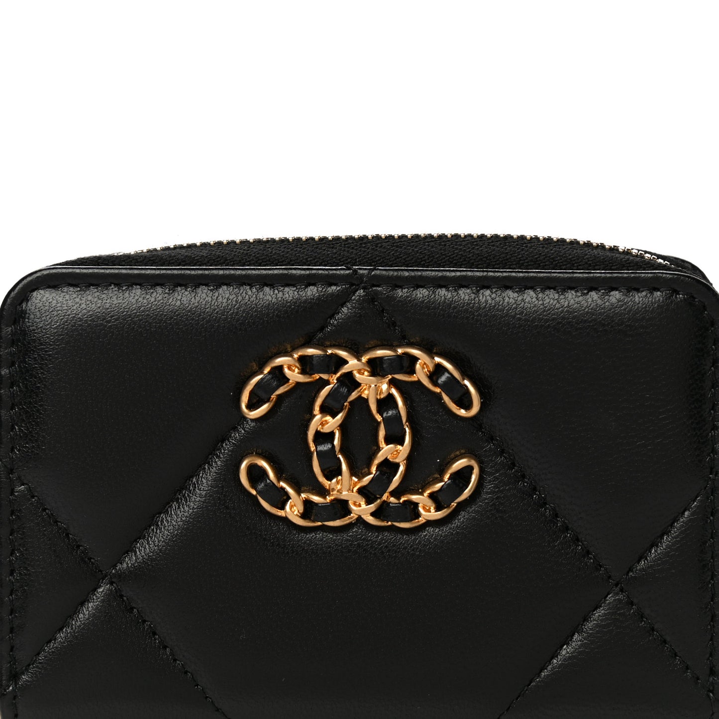 Lambskin Quilted Chanel 19 Zip Around Coin Purse Wallet Black