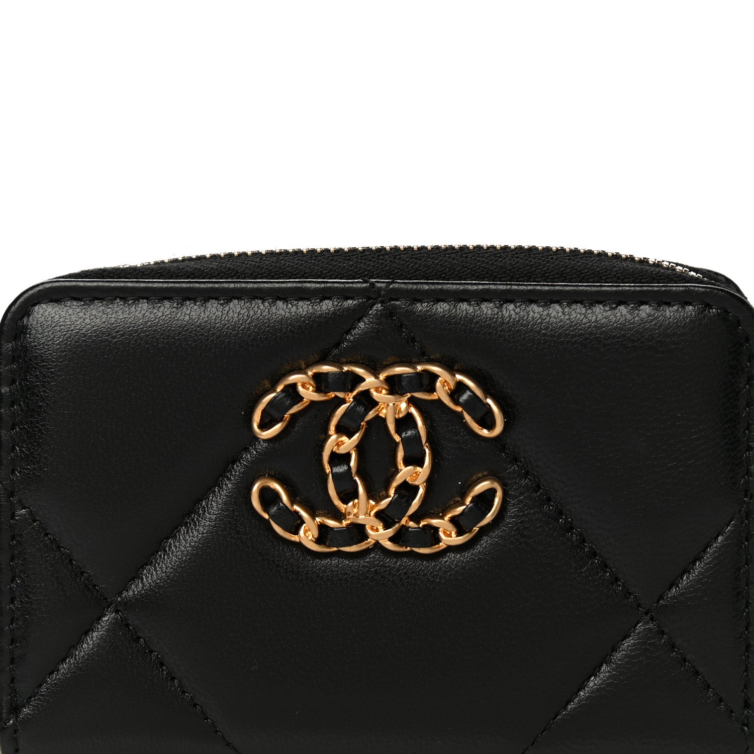 Chanel Lambskin Quilted Chanel 19 Zip Around Coin Purse Wallet Black 8 of 11